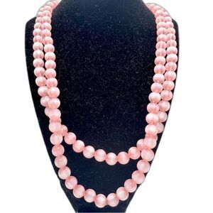 Vintage Pink Cat's Eye Beaded Double Strand Necklace 24 Inch 9 mm